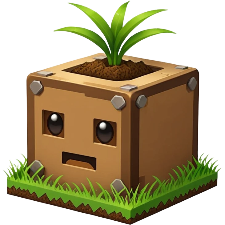 cube of dirt with grass on top, inspired by Minecraft, simple and iconic, emoji style emoji