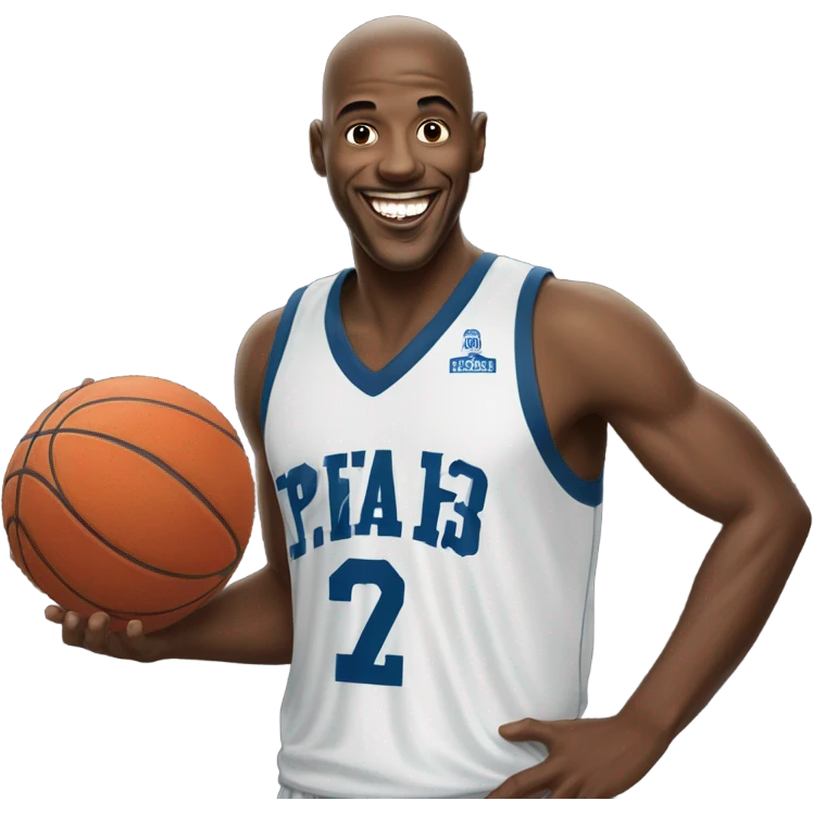A laughing basketball player Black man with JOHN JAY on his jersey. emoji
