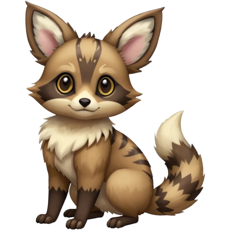Rare warm-colored exotic cute epic aesthetic colorful Eevee-Civet-species-Fakemon-hybrid-creature, with markings, full body emoji