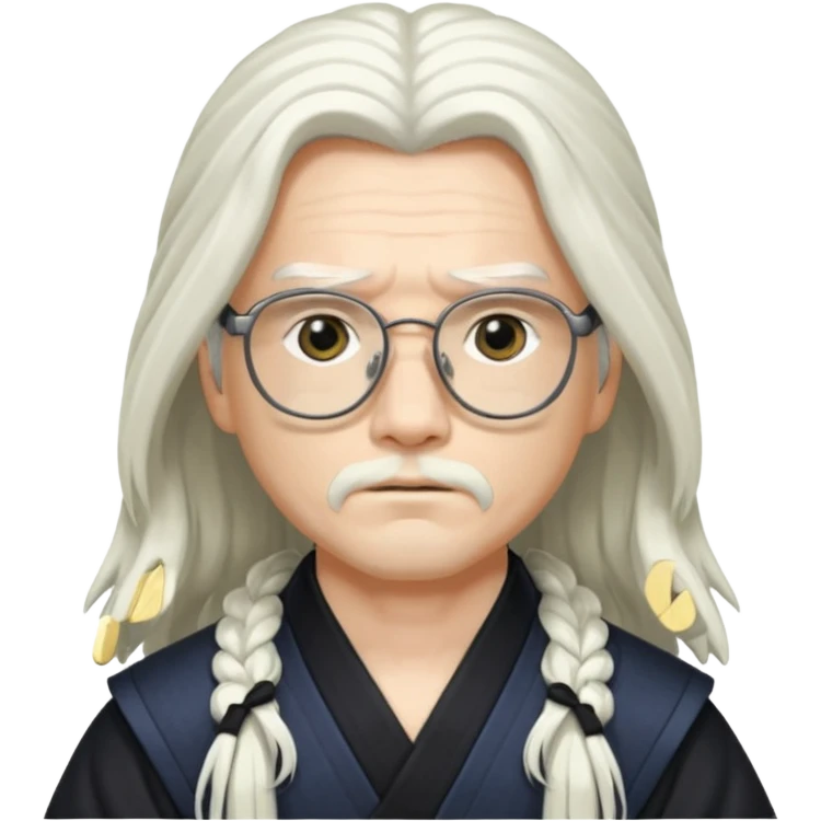 Long Haired Samurai with Glasses, white Long-haired ronin adjusting black spectacles emoji