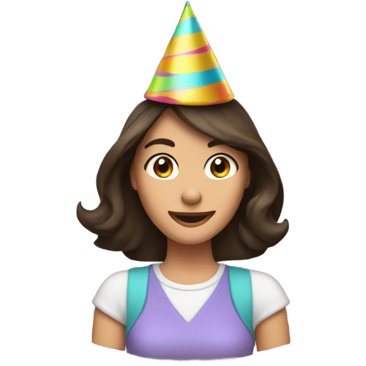 Exited brunette with party hat emoji