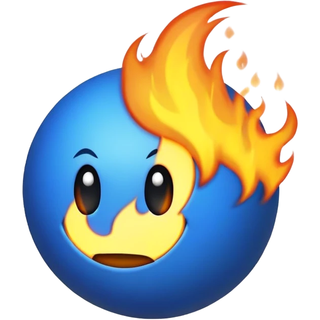 blue ball with black fire on the left side , ball is bouncing  emoji