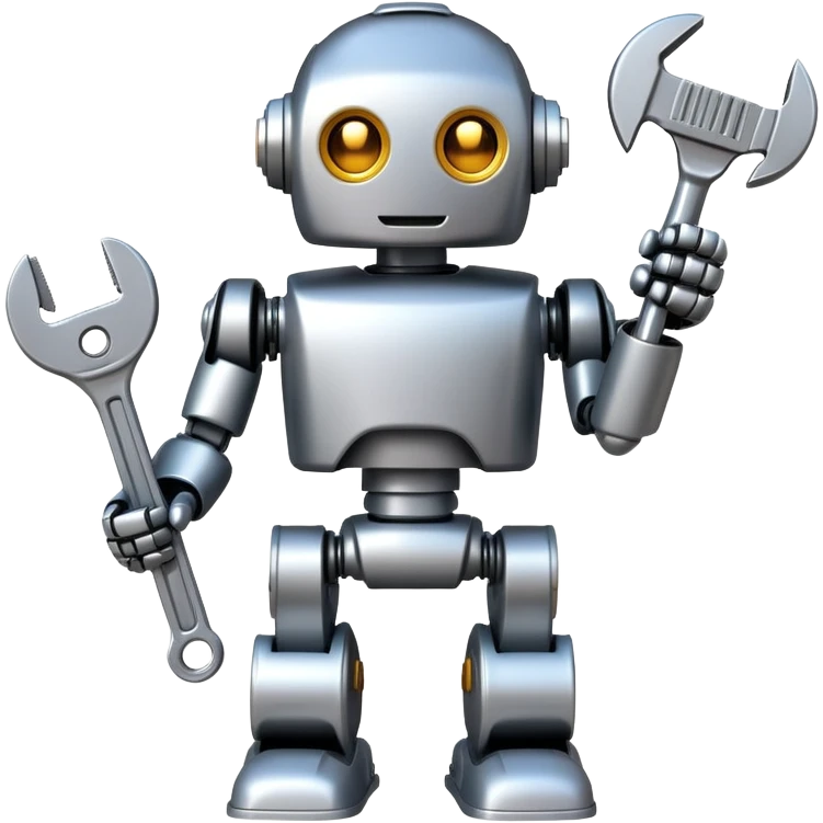 Toy robot holding a wrench emoji