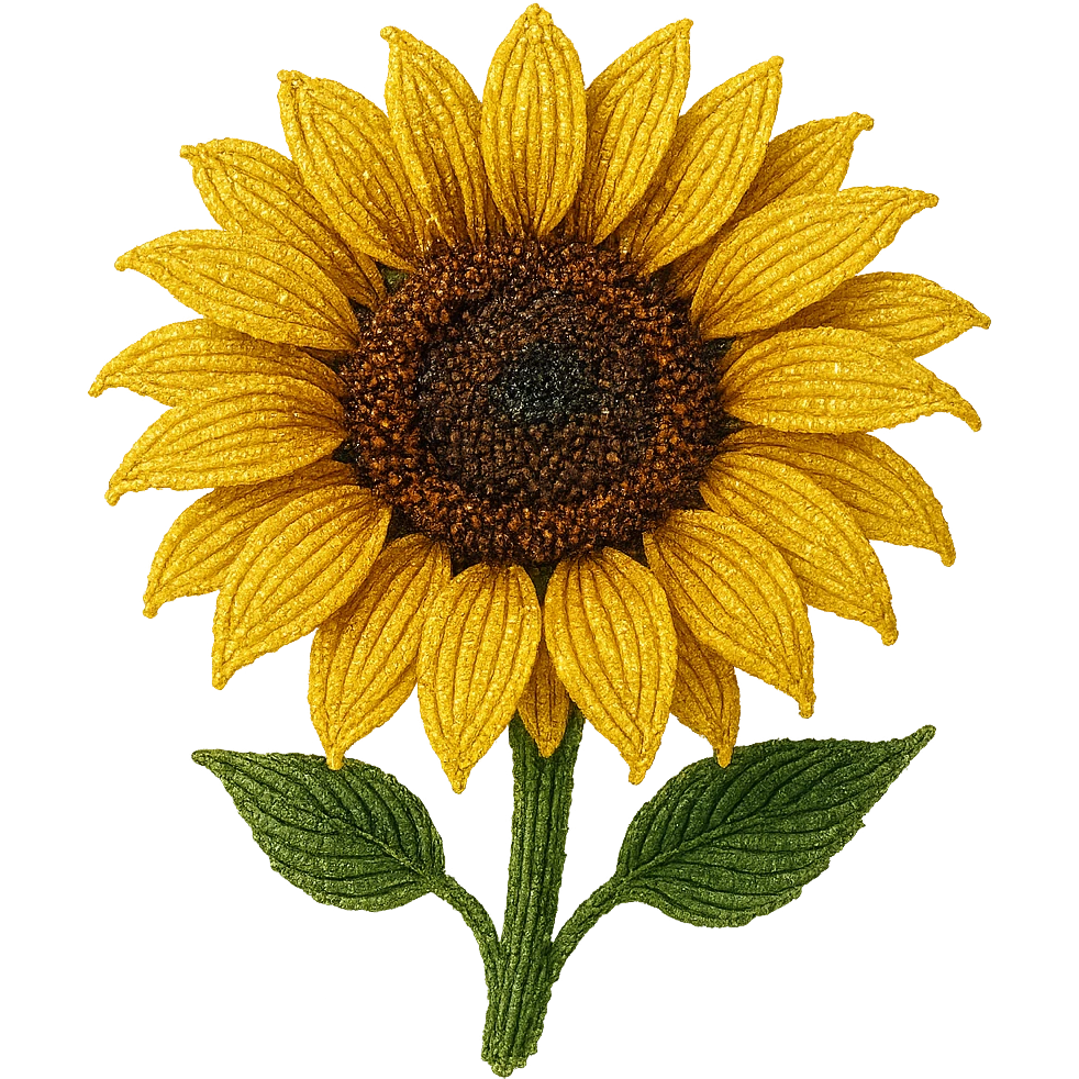 french beaded sunflower, detailed beadwork, lush petals, sparkling effect, elegant, no background emoji