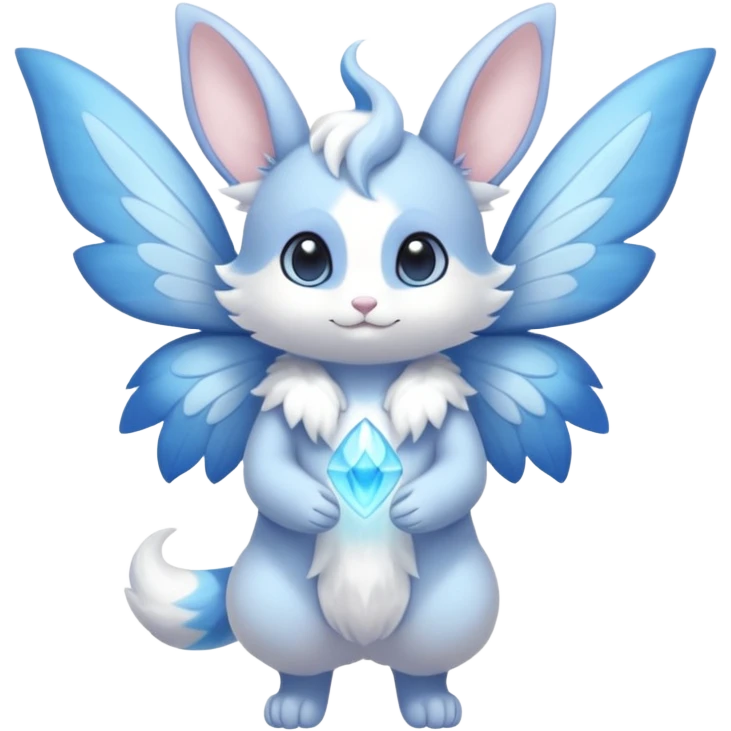 White innocent pastel cute adorable kawaii divine winged furry fairy-Fakémon-Minccino-Meowstic-hybrid-fusion (full body) emoji