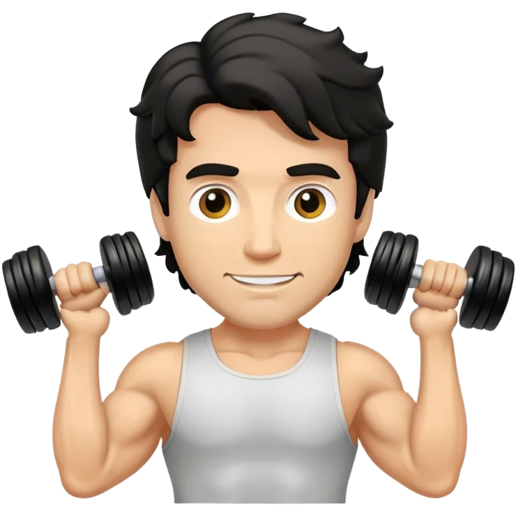 caucasian black haired wavy gym guy with dumbells emoji