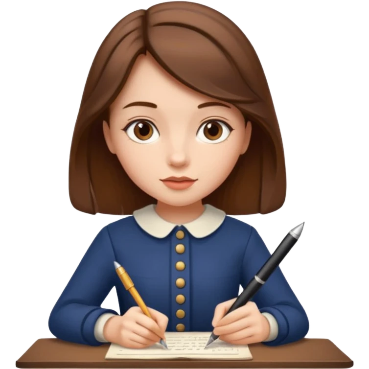 a girl is Writing in a Paper in a vintage outfit with old type pen  emoji
