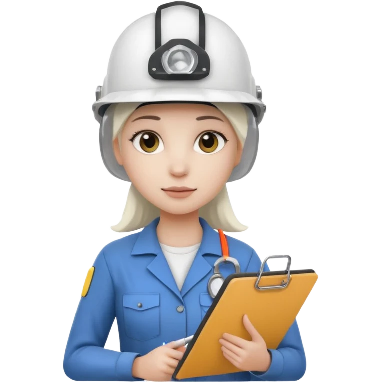 Female engineer with white helmet and clipboard emoji