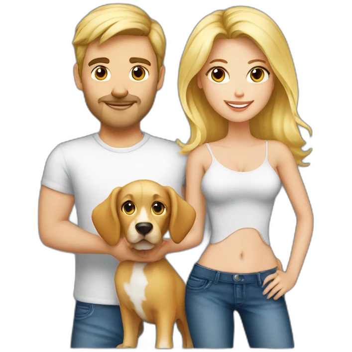 blond-hair-sexy-man-and-woman-with-dog-and-cat emoji