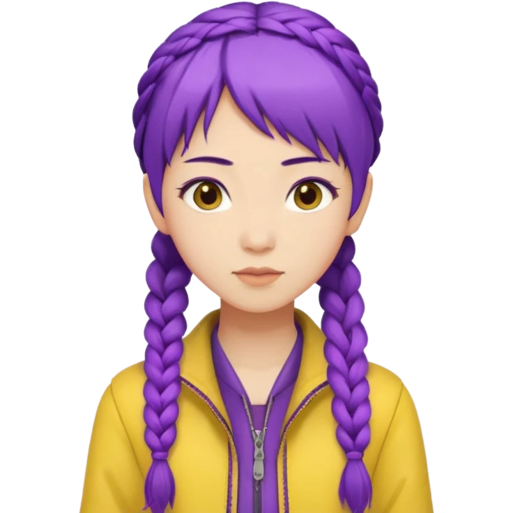 kpop hunters Rumi purple hair asian, yellow jacket braid emoji
