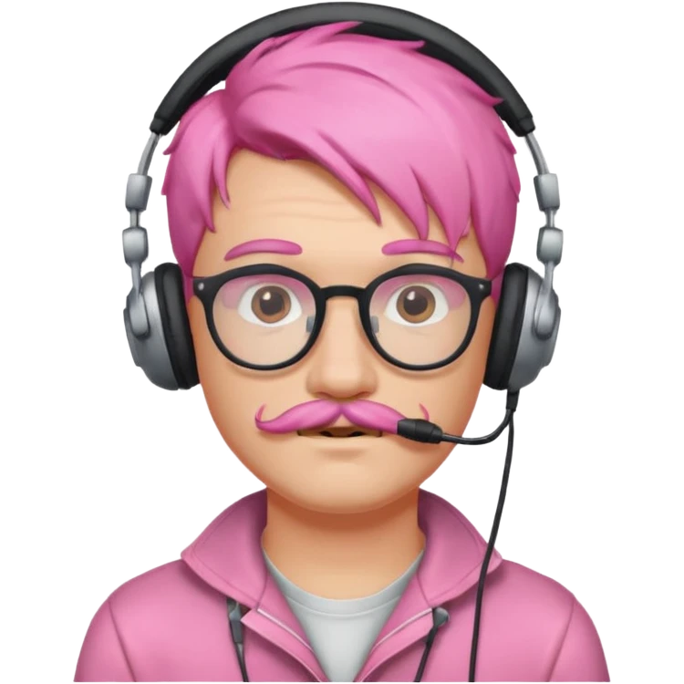 headphone and spectacles, mustached pink hair guy, no mic emoji