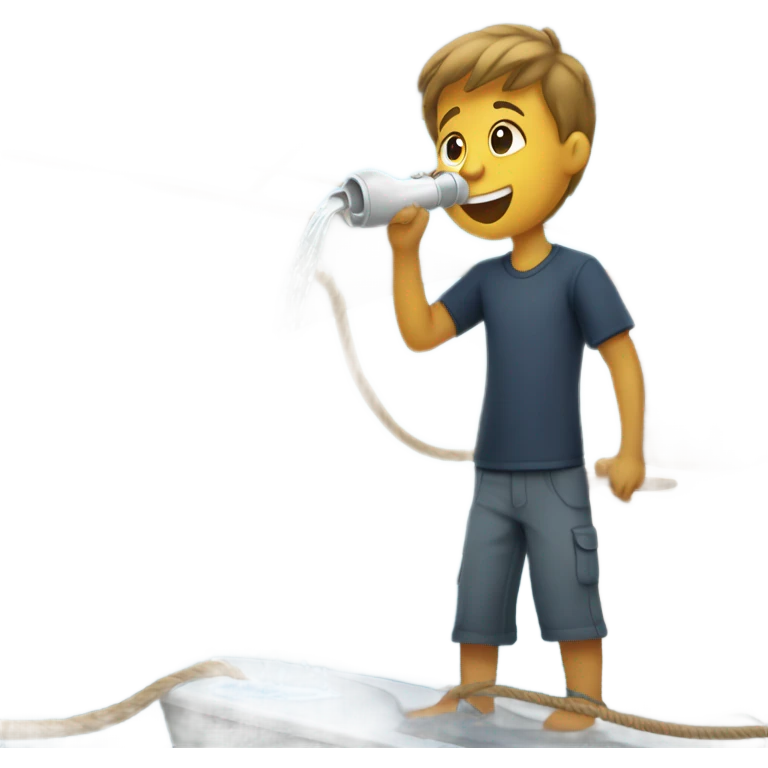 boy pouring water from a hose onto a sailboat  emoji