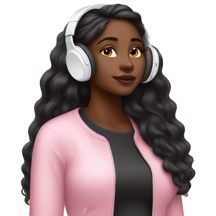 Pretty black woman long hair listening to AirPod pro earbuds pink  emoji