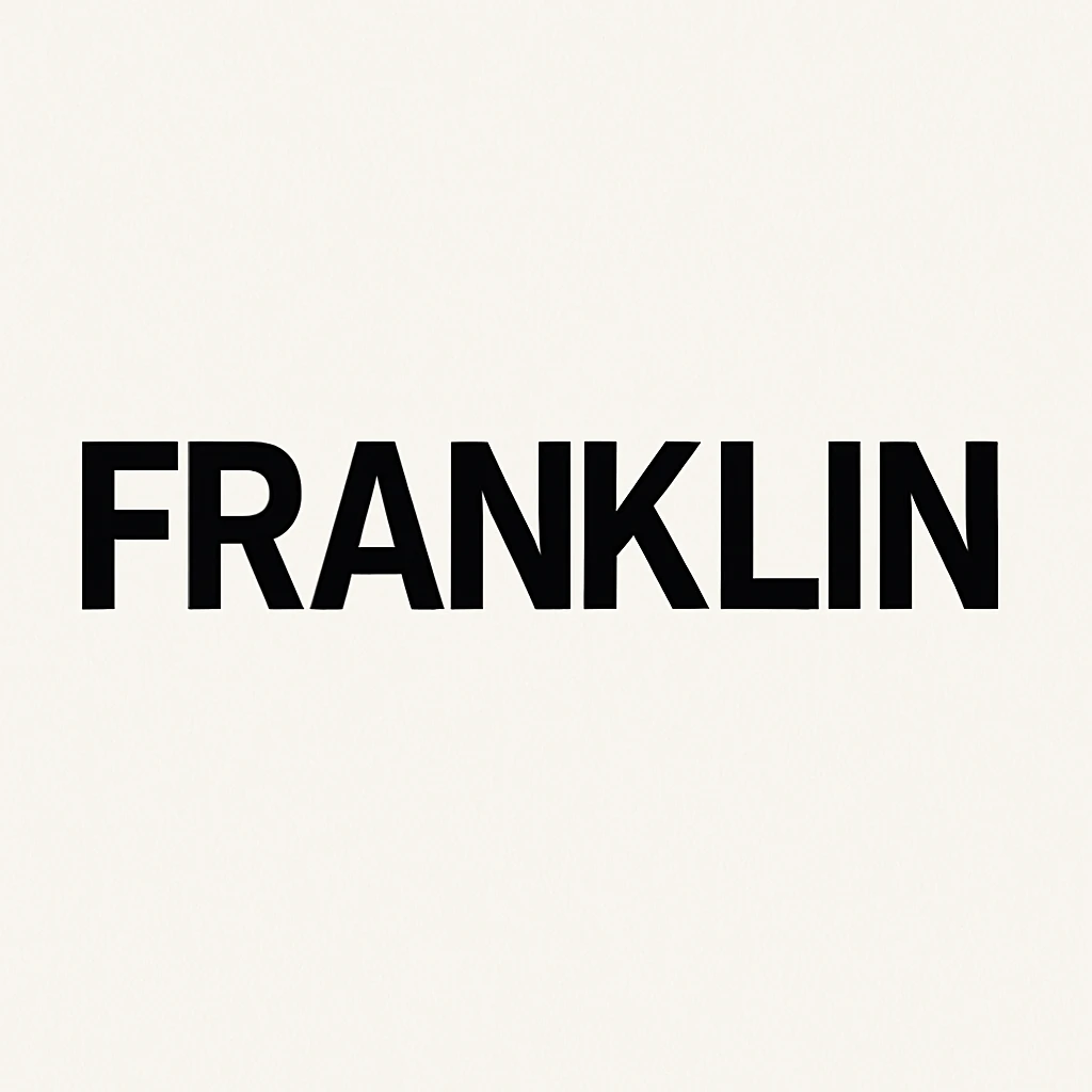 word mark 'FRANKLIN' in all caps, clean sans-serif Helvetica-inspired, bold, black emoji