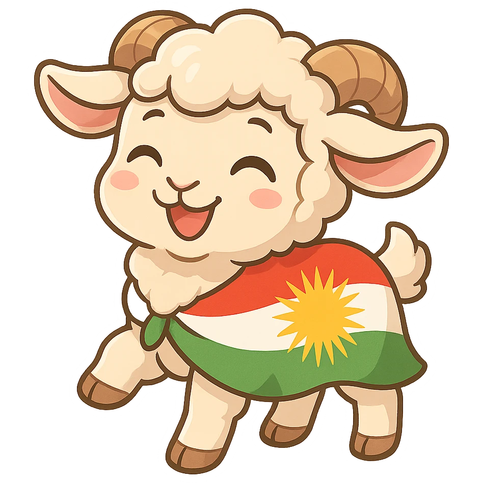 cartoon Kurdish lamb sticker, cheerful and colorful style, no text, suitable for WhatsApp and Instagram emoji