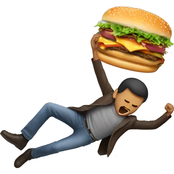 Person falling with burger emoji head emoji