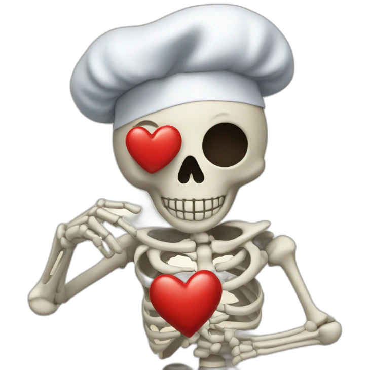 skeleton chef's kiss with heart and pinched fingers emoji