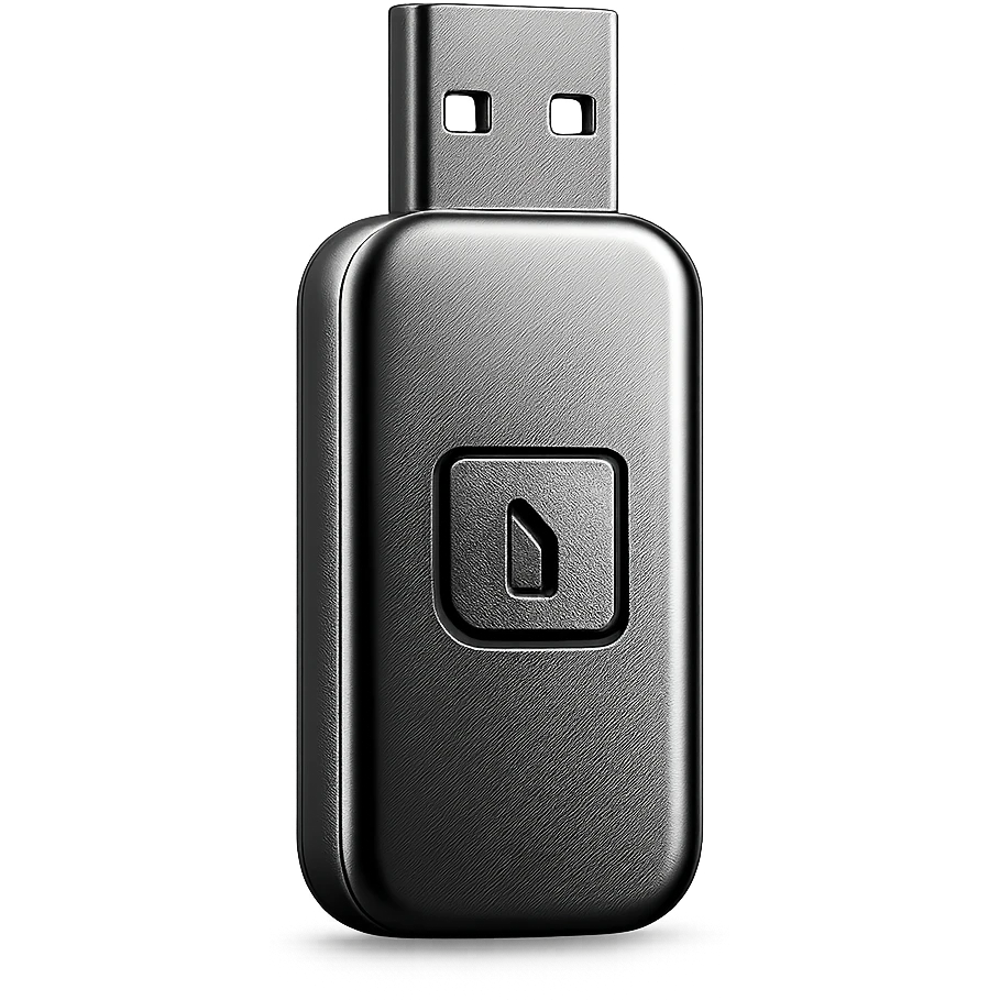 minimalist logo on a sleek metallic USB drive, modern branding gadget emoji