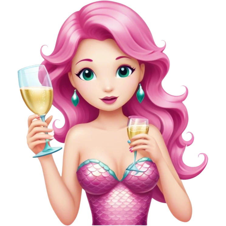 A caucasian mermaid drinking champagne dressed in pink emoji
