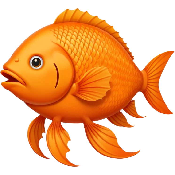 An orange fish with legs and arms, his mouth is shaped in a reversed v. emoji