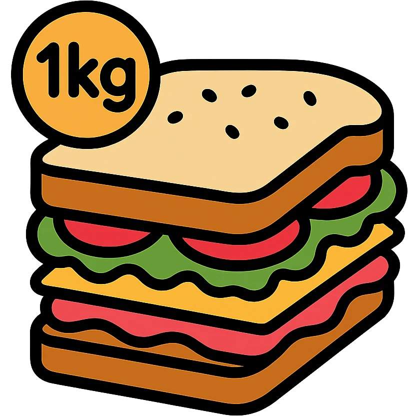 big sandwich with '1kg' label, outlined icon emoji