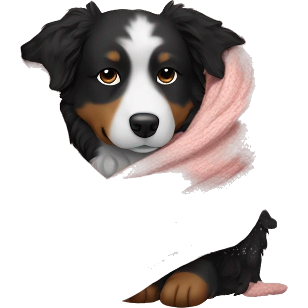 Small black australian shepherd dog sleeping with knit blanket  emoji