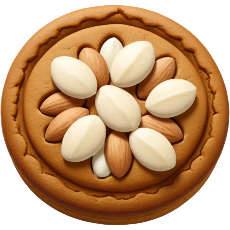 round gingerbread with three white almonds on top, seen from above emoji