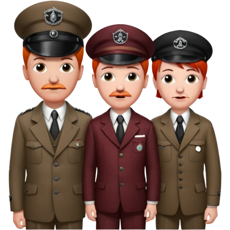 make a image of a red head boy wearing a hat that says dr pepper and make him standing by hitler emoji