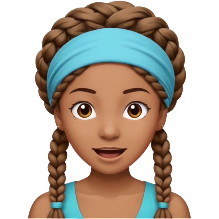 big lose braids starting from the top of the head woman face wiith big visible braids and mono color headband on head excited face emoji