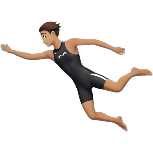 A diver mid-air after jumping off a diving pool, body slightly tense but moving forward. Below them, a pool labeled "Confidence", with ripples forming. A subtle 5-4-3-2-1 on the diving board shows they took the leap despite fear. emoji