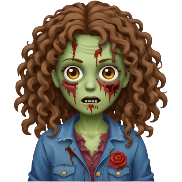 uma mulher zumbi estilo emoji de iphone com cabelos cacheados longos e marrons emoji
