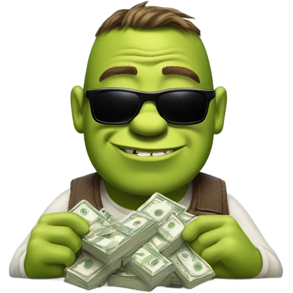 Shrek counting money, wearing sunglasses emoji