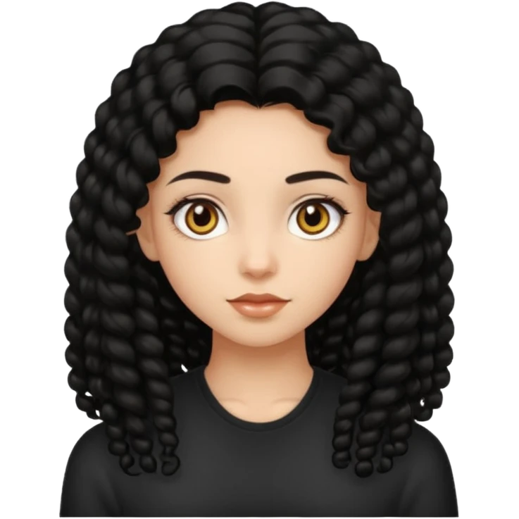 girl, long black coily hair, beautiful hazel eyes emoji