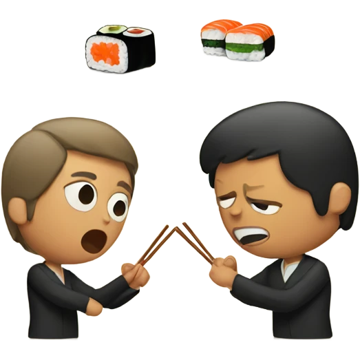 Two people arguing over sushi emoji