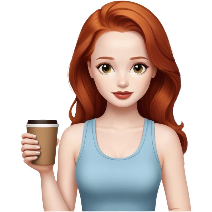 american actress Madelaine Petsch with tank top and coffee  emoji