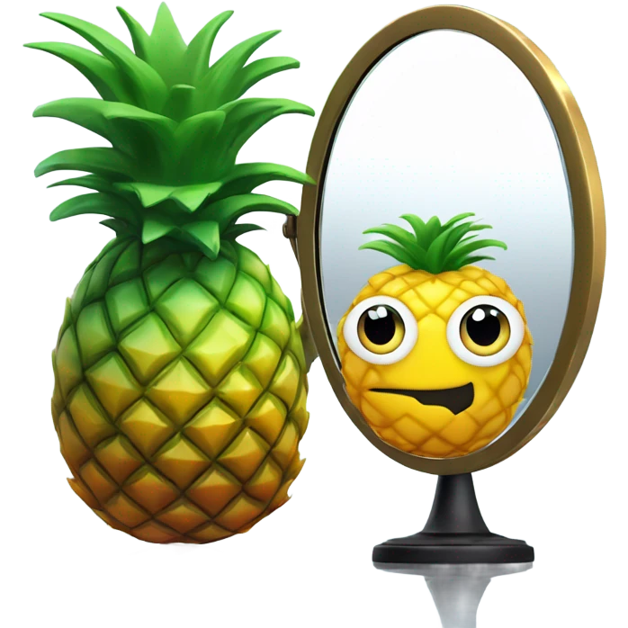 3D elegant pineapple🍍  with big shiny eyes 👀 pineapple holds mirror with its reflection 🪞🍍 emoji