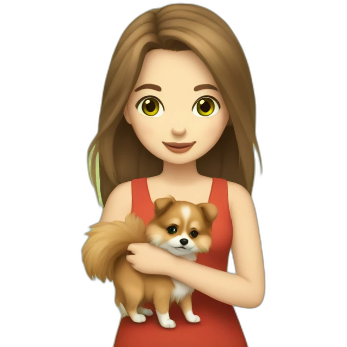 light-skinned-girl-with-brown-hair-and-green-eyes-petting-red-pomeranian emoji