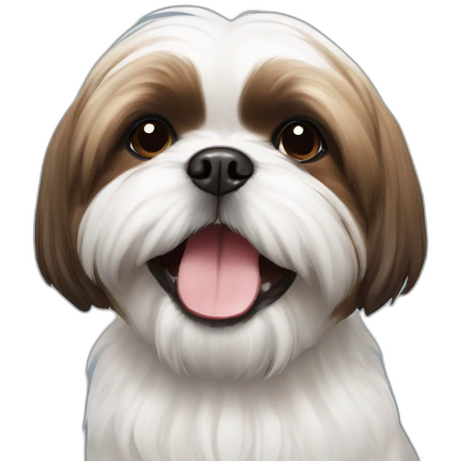 white and brown shihtzu, happy, cute, smiling emoji