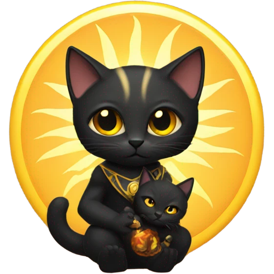 A sun warlock who is holding a black kitten emoji