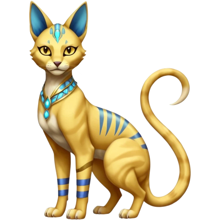 Modern furry anthro anthropomorphic futuristic shiny colorful Bastet-Sphynx-Lombax-Zeraora-Renamon-fusion (full body) emoji