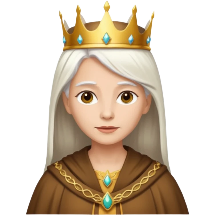 Queen with straight white hair – golden crown, brown robe emoji