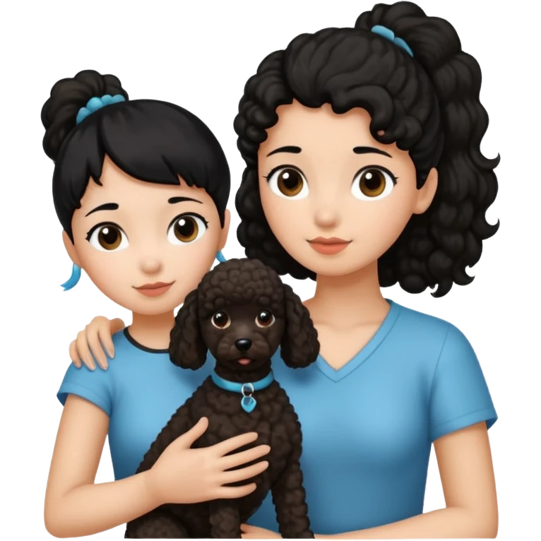 Ponytail black hair girl with brown Poodle say goodbye  emoji
