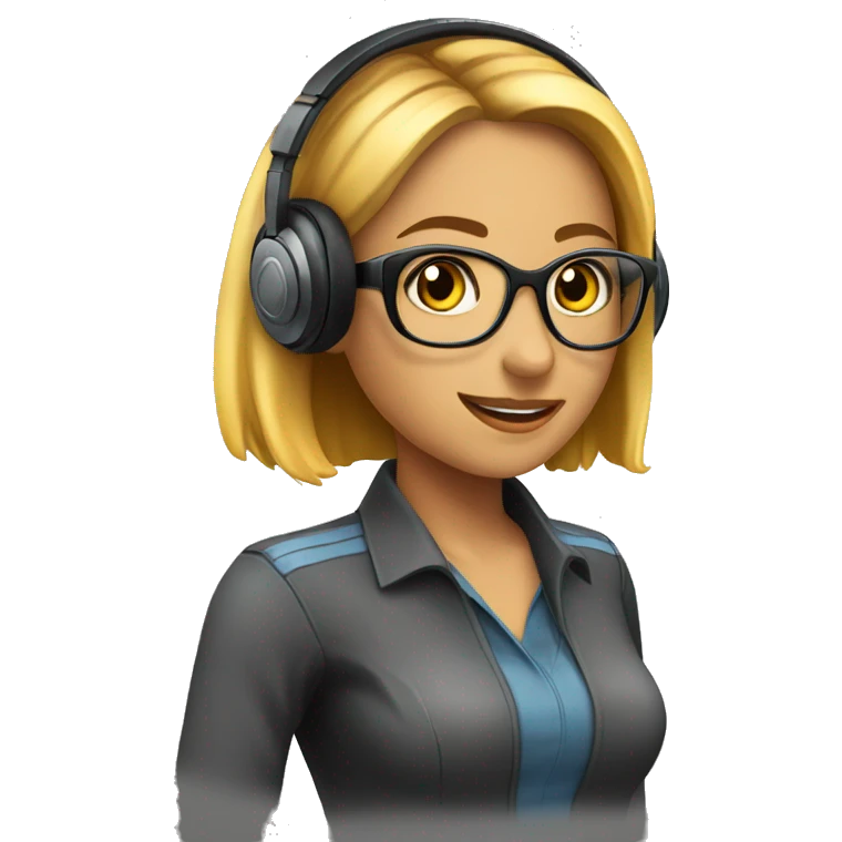 front pov of a super hot girl with a headset of a customer service emoji