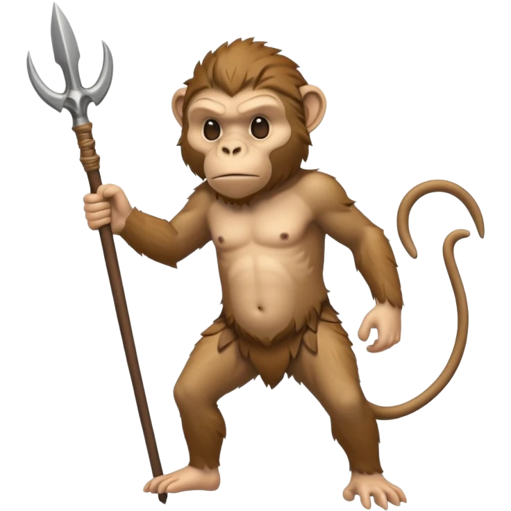 fullbody monkey Neanderthal with a spear emoji