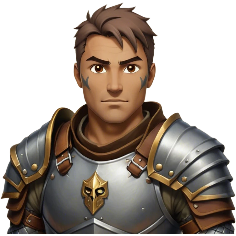 Cinematic Realistic WoW Human Warrior Portrait, head tilted dramatically with an exaggeratedly amused expression, blending rugged heroism with a hint of lighthearted charm. His chiseled face, framed by meticulously rendered steel armor and leather accents in consistent greys and bronzes, is brought to life with dynamic lighting and high shine, dramatic yet whimsical, capturing the essence of a warrior whose epic might is coupled with an approachable, playful demeanor. emoji