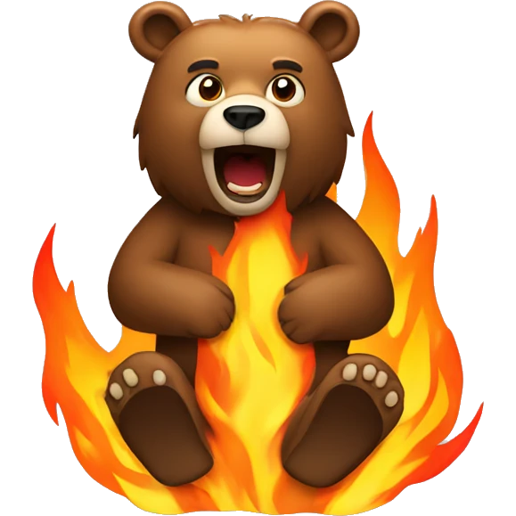 Bear sitting in fire, roaring  emoji