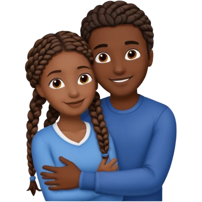 dark skin, black girl with black and brown braids, hugging her Mediterranean boyfriend with brown hair and dark skin emoji