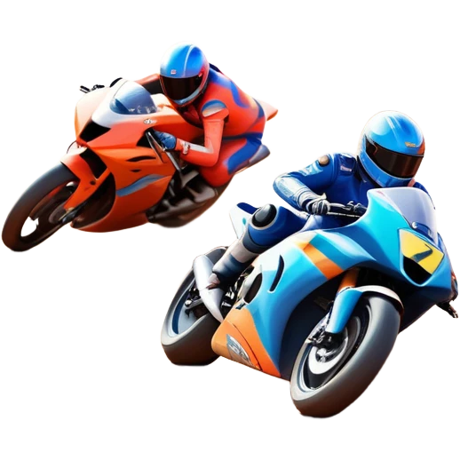 A sleek racing car and motorcycle speeding on a track, leaving a trail of dust behind. The scene captures the thrill of high-speed competition, with blurred motion and vibrant colors, highlighting the dynamic energy of motorsport. emoji