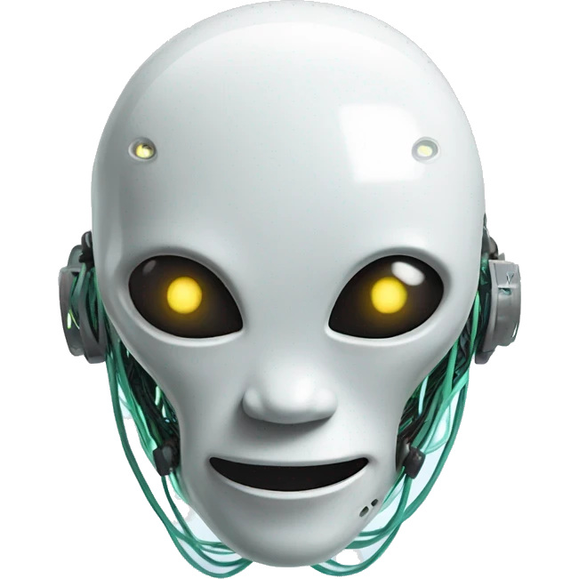 Alien robot head with glowing wires and white teeth  emoji