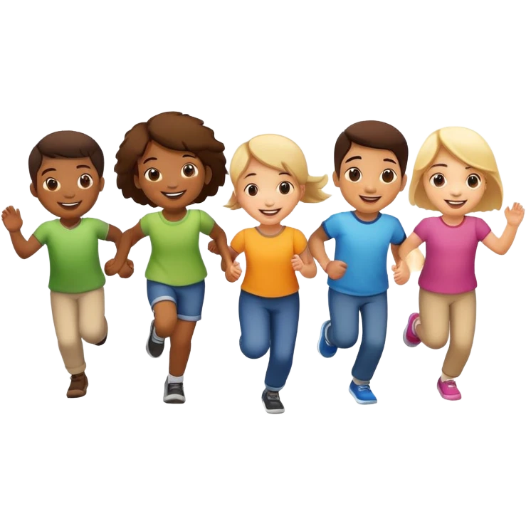 group of children hopping together, fun and friendly emoji